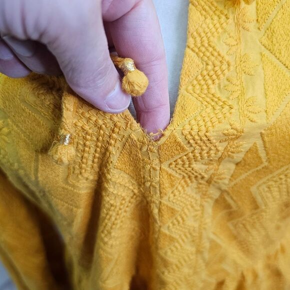 Tularosa Golden Yellow Lisa Blouson Embroidered Ruffle Mini Dress Size Large - Picture 11 of 16